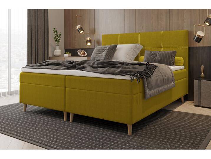 Skandie Boxspringbett Webstoff 180x200 cm Gelb Schaum Topper 4 cm von 99rooms