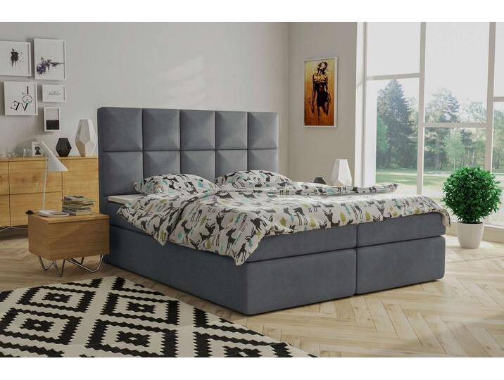Spirit Boxspringbett Kunstleder CAYENNE Beton 180x200 cm mit Topper von 99rooms