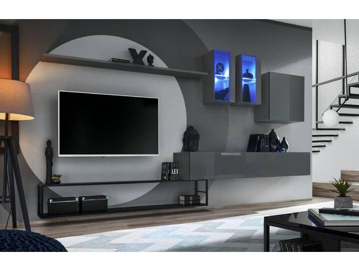 Swotch Met I Wohnwand Graphit Hochglanz Graphit Matt Schwarz Swotch Met I Wohnwand Graphit Hochglanz Graphit Matt Schwarz von 99rooms