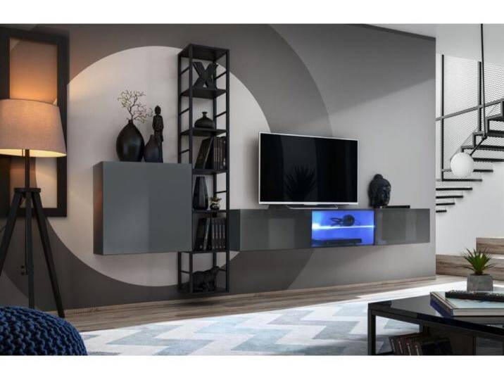Swotch Met VI Wohnwand Graphit Hochglanz Graphit Matt Schwarz Swotch Met VI Wohnwand Graphit Hochglanz Graphit Matt Schwarz von 99rooms