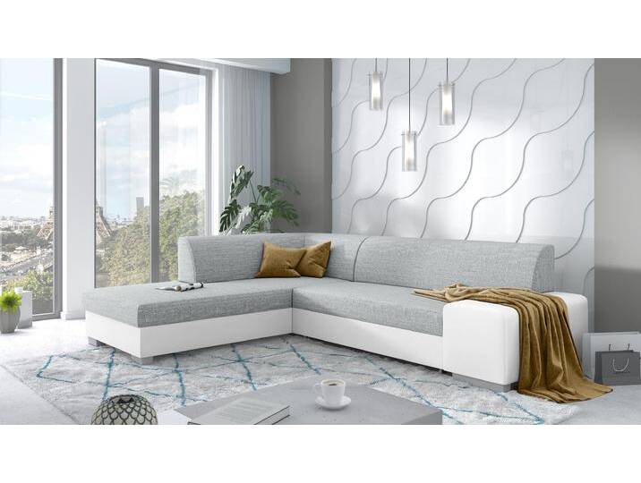 Ticino Ecksofa Kunstleder MADRYT Strukturstoff BERLIN Weiß Hellgrau Links ohne von 99rooms