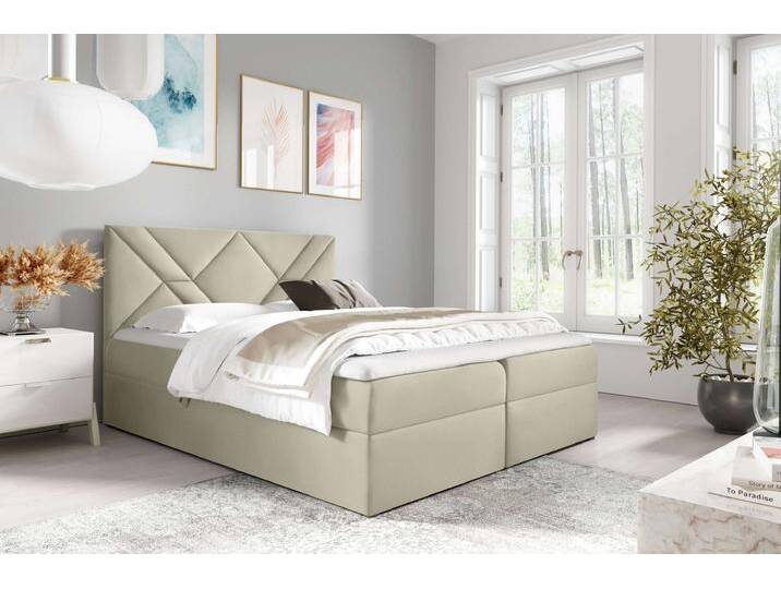 Umbro Boxspringbett 200x200 cm Strukturstoff INARI Beige von 99rooms