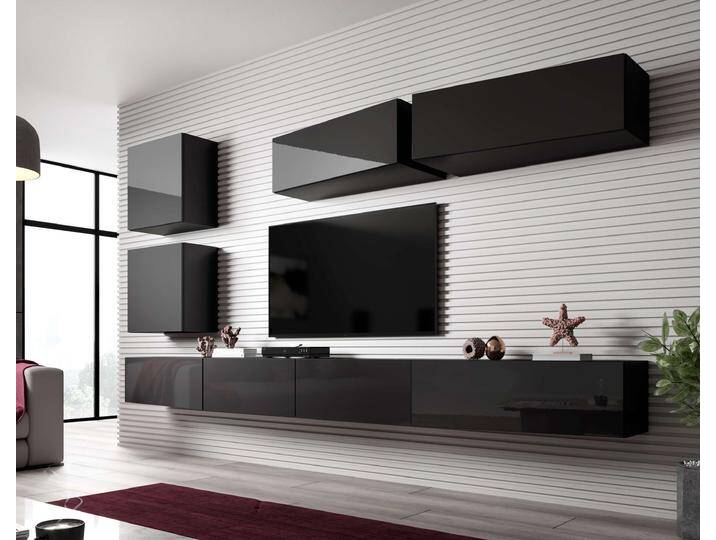 Vago SLATE V Wohnwand Schwarz Matt Schwarz Hochglanz von 99rooms