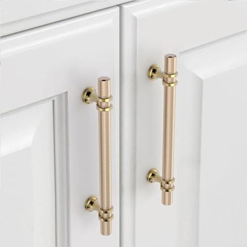 9BUILD 10 Stück Schrankgriffe Gold Lochabstand 128mm Griffe für Küchenschränke Gebürstetes Messing Gerändelte Möbelgriffe Küchengriffe griffe möbel Küchenschrank Schranktürgriffe EU0043 von 9BUILD