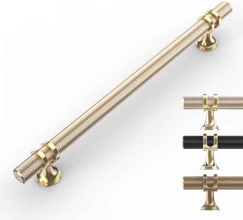 9BUILD 10 Stück Schrankgriffe Gold Lochabstand 192mm Griffe für Küchenschränke Gebürstetes Messing Gerändelte Möbelgriffe Küchengriffe griffe möbel Küchenschrank Schranktürgriffe EU0043 von 9BUILD