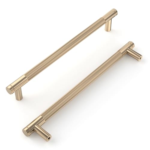 9BUILD 10 Stück Schrankgriffe Gold Lochabstand 192mm Griffe für Küchenschränke Gerändelte Möbelgriffe Küchengriffe griffe möbel Küchenschrank Schranktürgriffe EU0021 von 9BUILD