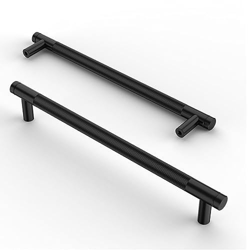 9BUILD 10 Stück Schrankgriffe Schwarz Lochabstand 192mm Griffe für Küchenschränke Gerändelte Möbelgriffe Küchengriffe griffe möbel Küchenschrank Schranktürgriffe EU0021 von 9BUILD