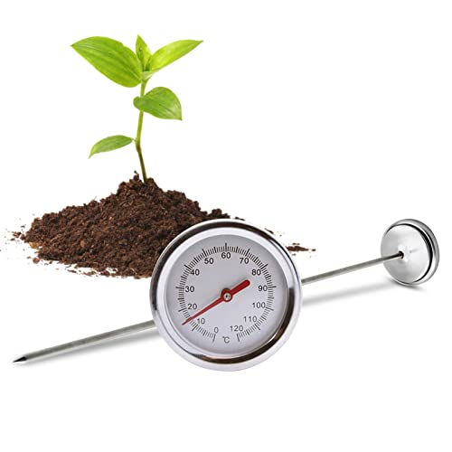 A/A Bodenthermometer für die Gartenarbeit | Kompostthermometer mit Edelstahlsonde 50CM - Bodenprüfthermometer mit langem Stiel für Kompost, 0 °C bis 120 °C von A/A