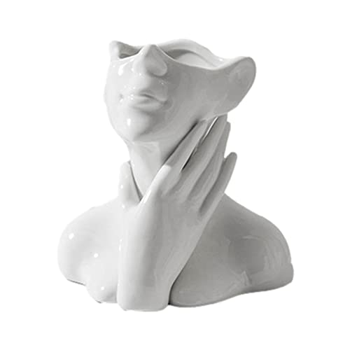 A/A Keramik Vase - Keramik Blumenvase mit Gesichtsgestaltung - Kopf Gesicht Vase - Pflanzer Blumendekor Vase Dekoration für Zuhause, Büro, Garten von A/A