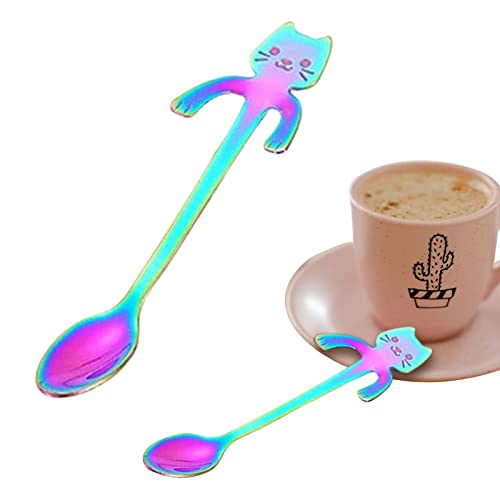 A/A Mini Cat Coffee Spoon, Cat Coffee Teaspoons Adorable Mini Cat Design, Tableware Festware Kitchen Gadget for Tea Coffee Dessert Sugar Ice Cream, Stainless Steel Mini Cat Spoons Colored Metal von A/A