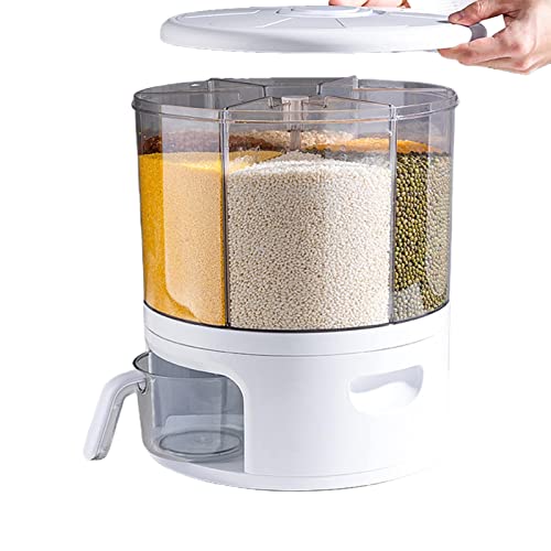 A/A Reisbehälter 10,9 kg – Trockenfutterspender 360 Grad drehbar – feuchtigkeitsbeständig 6 Gitter Trockenfutter Spender Reis Aufbewahrungsbox von A/A