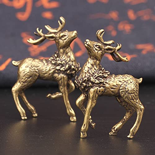 Reh-Skulptur aus reinem Kupfer, 3 cm, 1 Paar Sika-Hirsch, Miniatur-Figuren, Lucky Feng Shui, Basteln, Schreibtisch-Dekorationen von A/X