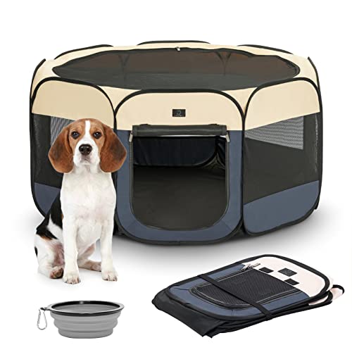 A 4 Pet Welpenauslauf Welpenlaufstall faltbar Hunde Katzen Tierlaufstall Hund für Wohnung drinnen mit Reisverschluss Oben Pop-Up Design Indoor & Outdoor, M von A 4 Pet