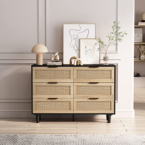A ALFRESCOOL 110CM 6-Drawers Rattan Storage Cabinet Drawer, for Bedroom, Living Room, Schubladen Storage Cabinet Rattan Schublade, für Schlafzimmer, Wohnzimmer (Schwarz) von A ALFRESCOOL