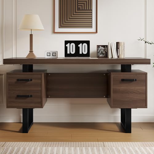 A ALFRESCOOL 135 x 54 cm Schreibtisch im minimalistischen Stil, MDF-Schreibtischplatte mit hochwertigem Stahlrohr, multifunktionales Aufbewahrungsdesign, geräuschlose Schublade, Ordnersch von A ALFRESCOOL