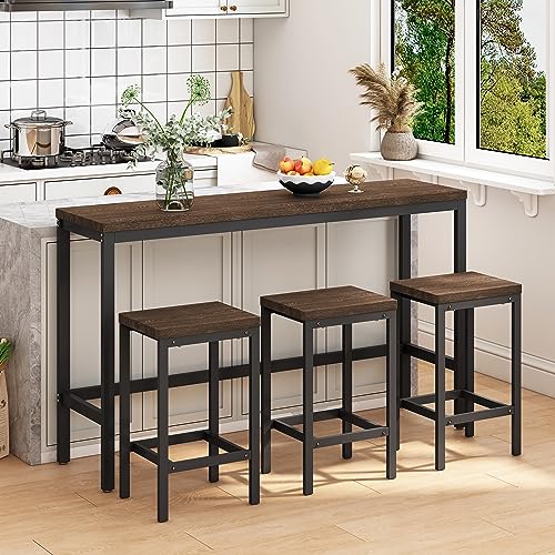 A ALFRESCOOL 148CM Modernes Design Küche Esstisch, Kneipentisch, Langer Esstisch Set mit 3 Hockern, Einfache Montage, Dunkelbraun A ALFRESCOOL 148CM Modernes Design Küche Esstisch, Kneipentisch, Langer Esstisch Set mit 3 Hockern, Einfache Montage, Dunkelbraun von A ALFRESCOOL