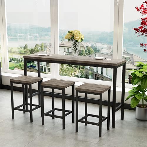 A ALFRESCOOL 148CM Modernes Design Küche Esstisch, Kneipentisch, Langer Esstisch Set mit 3 Hockern, Einfache Montage, Grau A ALFRESCOOL 148CM Modernes Design Küche Esstisch, Kneipentisch, Langer Esstisch Set mit 3 Hockern, Einfache Montage, Grau von A ALFRESCOOL