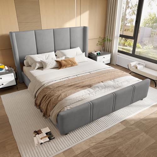 A ALFRESCOOL 160 x 200 cm Stilvoller, Moderner Polsterbettrahmen, Hohes Kopf- und Fußteil, Zertifizierter USB-Anschluss, Eisenrahmen und Holzkombination, Stabil und langlebig, Grau A ALFRESCOOL 160 x 200 cm Stilvoller, Moderner Polsterbettrahmen, Hohes Kopf- und Fußteil, Zertifizierter USB-Anschluss, Eisenrahmen und Holzkombination, Stabil und langlebig, Grau von A ALFRESCOOL