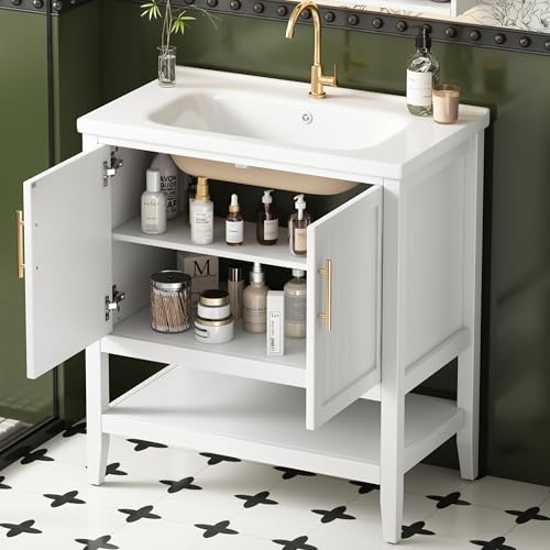 A ALFRESCOOL Badmöbel Einzel Waschtisch Modernes Badezimmermöbel mit Unterschrank 80 cm, Weiß, Keramik-Waschbecken, Wasserdicht, rutschfeste Füße, Einfache Montage A ALFRESCOOL Badmöbel Einzel Waschtisch Modernes Badezimmermöbel mit Unterschrank 80 cm, Weiß, Keramik-Waschbecken, Wasserdicht, rutschfeste Füße, Einfache Montage von A ALFRESCOOL