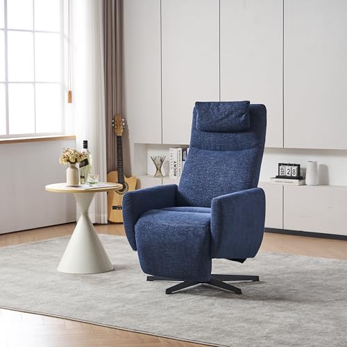 A ALFRESCOOL Bequemer Relaxsessel mit Liegefunktion – Chenille Fernsehsessel mit Fußstütze, Drehbarer Stillsessel & Loungesessel für Wohnzimmer, Modernes Sofa, Blau von A ALFRESCOOL