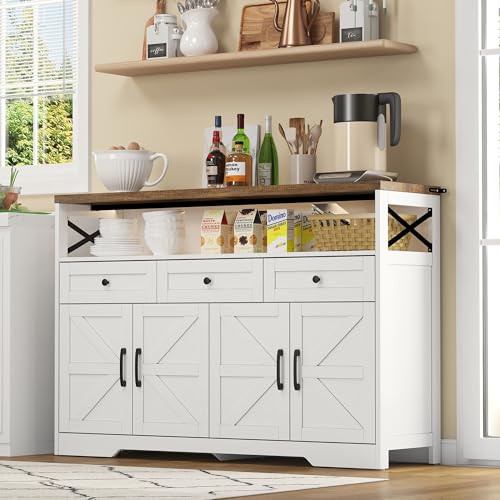 A ALFRESCOOL Buffet-Anrichte 140cm mit Stauraum, Kaffeebar mit 3 Schubladen, Konsole im Landhausstil mit Türen, Schränke mit Einlegeböden, geeignet für Küche, Wohnzimmer, Diele, rustikaler Stil von A ALFRESCOOL