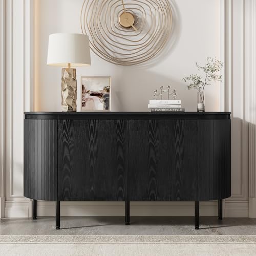 A ALFRESCOOL Buffetschrank, Küchenschrank, Moderner Bogenförmiger Sideboard mit verstellbaren Regalen und Metallbeinen, ideal für Wohnzimmer und Esszimmer (Schwarz) von A ALFRESCOOL