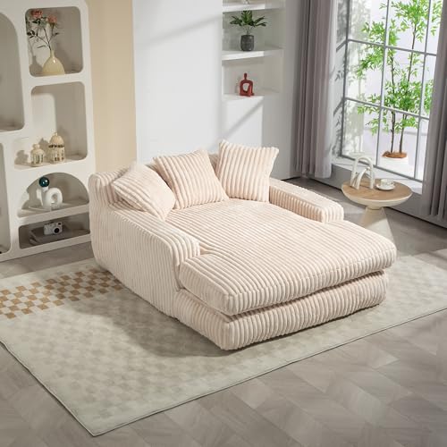 A ALFRESCOOL Cord-Schlafsofa Cloud Couch mit 3 weichen Kissen, bequemes Einzelsitz-Bodensofa für Wohnzimmer Wohnung Büro (Beige) von A ALFRESCOOL