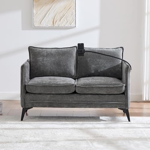 A ALFRESCOOL Sofa 2 Sitzer, Kleines Stoffsofa Sessel mit Lagerung Seitentasche + Einstellbare Handy-Halter Geeignet für Wohnzimmer/Schlafzimmer/Balkon（Grau） von A ALFRESCOOL