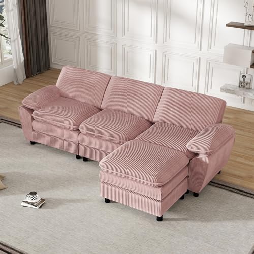 A ALFRESCOOL Ecksofa mit Schlaffunktion - Big Sofa 3 Sitzer für Wohnzimmer, L Form Couch, Modulares Schlafsofa mit abnehmbarem osmanischen Wohnzimmer, Moderne Schlafcouch, 258 x 86 cm, Rosa A ALFRESCOOL Ecksofa mit Schlaffunktion - Big Sofa 3 Sitzer für Wohnzimmer, L Form Couch, Modulares Schlafsofa mit abnehmbarem osmanischen Wohnzimmer, Moderne Schlafcouch, 258 x 86 cm, Rosa von A ALFRESCOOL
