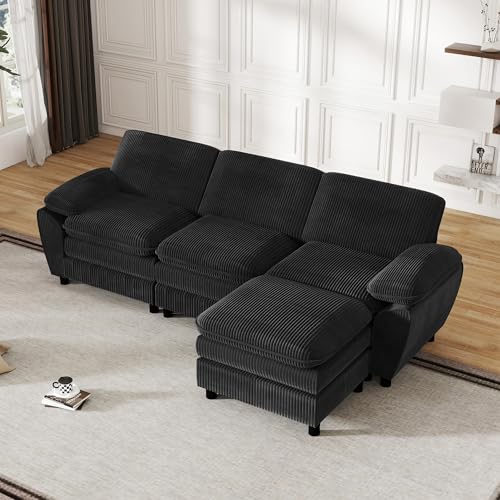 A ALFRESCOOL Ecksofa mit Schlaffunktion - Big Sofa 3 Sitzer für Wohnzimmer, L Form Couch, Modulares Schlafsofa mit abnehmbarem osmanischen Wohnzimmer, Moderne Schlafcouch, 258 x 86 cm, Schwarz A ALFRESCOOL Ecksofa mit Schlaffunktion - Big Sofa 3 Sitzer für Wohnzimmer, L Form Couch, Modulares Schlafsofa mit abnehmbarem osmanischen Wohnzimmer, Moderne Schlafcouch, 258 x 86 cm, Schwarz von A ALFRESCOOL