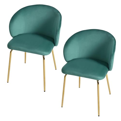 A ALFRESCOOL Esszimmerstühle 2er Set aus Samt, Küchenstuhl Polsterstuhl mit Offener Rückenlehne,Armlehnen,Gepolstertem Sitz, Metallbeinen, Grün Stühle für Wohnzimmer, Esszimmer, Küche von A ALFRESCOOL