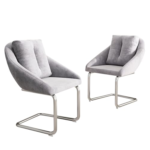 A ALFRESCOOL Esszimmerstuhl aus Samt, 2er-Set mit Kissen, luxuriöser Drehstuhl für Wohnzimmer und Schlafzimmer, entspannender Drehstuhl, gewölbte Stützbeine, Grau von A ALFRESCOOL