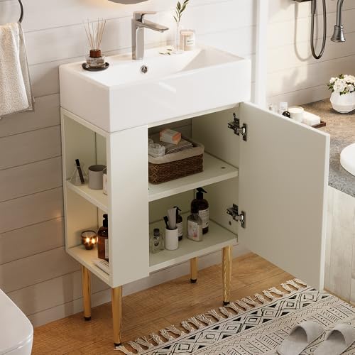 A ALFRESCOOL Gäste WC Waschbecken mit Unterschrank, Waschbecken mit Unterschrank 55 cm, Waschtischunterschrank, Kleine Gästebadmöbel, Weiß von A ALFRESCOOL