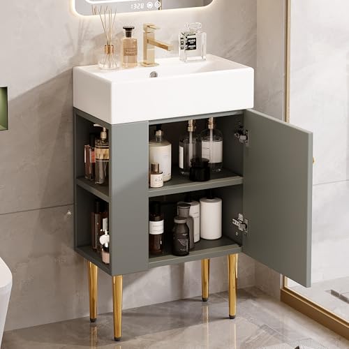 A ALFRESCOOL Gäste WC Waschbecken mit Unterschrank, Waschbecken mit Unterschrank 55 cm, Waschtischunterschrank, Kleine Gästebadmöbel,Grau von A ALFRESCOOL
