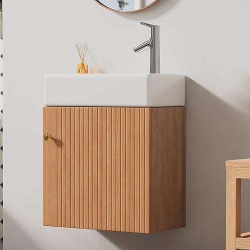 A ALFRESCOOL Gäste WC Waschbecken mit Unterschrank, Waschtisch Gäste WC, Waschtischunterschrank hängend, Kleine Gästebadmöbel Brown von A ALFRESCOOL