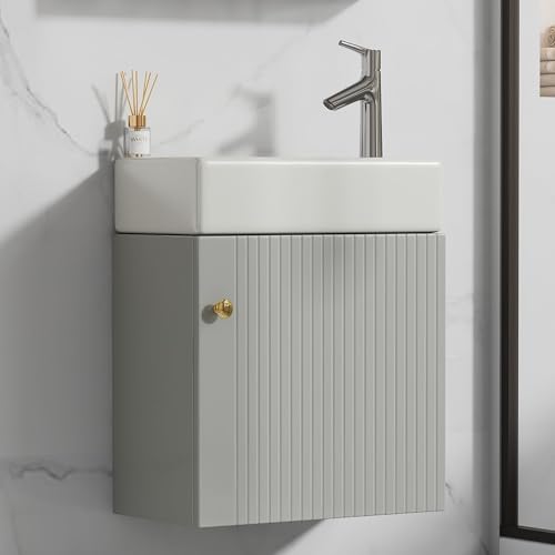 A ALFRESCOOL Gäste WC Waschbecken mit Unterschrank, Waschtisch Gäste WC, Waschtischunterschrank hängend, Kleine Gästebadmöbel Grau von A ALFRESCOOL