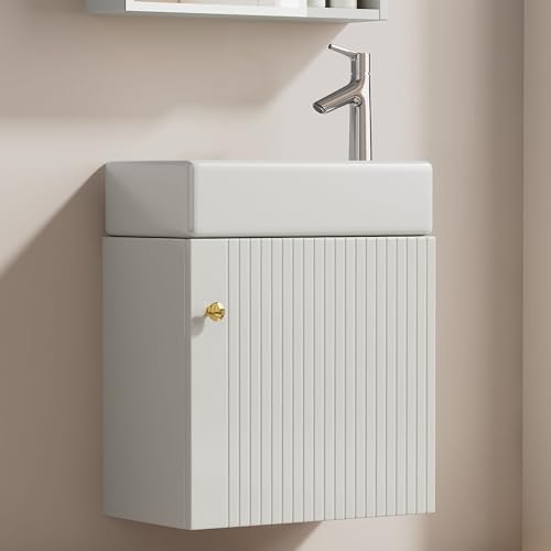 A ALFRESCOOL Gäste WC Waschbecken mit Unterschrank, Waschtisch Gäste WC, Waschtischunterschrank hängend, Kleine Gästebadmöbel Weiß von A ALFRESCOOL