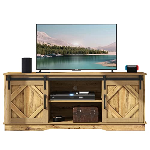 A ALFRESCOOL Großer TV-Schrank TV Stand Sideboard Entertainment Center mit 2 klassischen Schiebetüren Einstellbare Regale für Wohnzimmer Esszimmer Landhaus Modernes Design 150 * 40 * 60cm (Braun) von A ALFRESCOOL