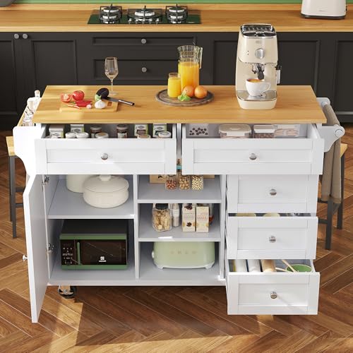 A ALFRESCOOL Kücheninsel, Küchensiland, Küchenschrank, Abnehmbare Servierwagen buffetschrank, Speisewagen, buffetschrank, Multifunktionale Esstisch mit Speicherraum, Weiß (110×45-75×92cm) von A ALFRESCOOL
