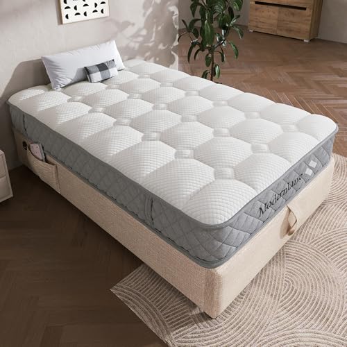 A ALFRESCOOL Matratze, Mattress, Orthopädische Kaltschaummatratze, mit 7-Zonen-Taschenfederkern, Härtegrad H3 (mittelfest)–Oeko-TEX® Zertifiziert, 4 Griffe+Vakuumverpackt, 200×90×20cm (Weiß) von A ALFRESCOOL