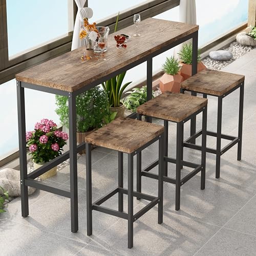 A ALFRESCOOL Modern Design Kitchen Dining Table, Pub Table, Long Dining Table Set with 3 Stools, Easy Assembly, Natural von A ALFRESCOOL