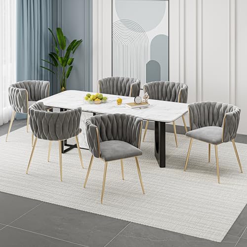 A ALFRESCOOL Modernes luxuriöses Samt-Esszimmerstuhl-Set mit goldenen Metallbeinen, elegantem handgewebtem Design und weichen Kissen für Esszimmer, Wohnzimmer und Schlafzimmer (2er-Set) von A ALFRESCOOL