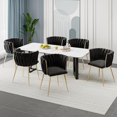 A ALFRESCOOL Modernes luxuriöses Samt-Esszimmerstuhl-Set mit goldenen Metallbeinen, elegantem handgewebtem Design und weichen Kissen für Esszimmer, Wohnzimmer und Schlafzimmer (2er-Set) von A ALFRESCOOL