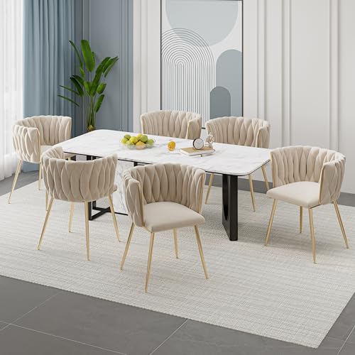 A ALFRESCOOL Modernes luxuriöses Samt-Esszimmerstuhl-Set mit goldenen Metallbeinen, elegantem handgewebtem Design und weichen Kissen für Esszimmer, Wohnzimmer und Schlafzimmer (2er-Set) von A ALFRESCOOL