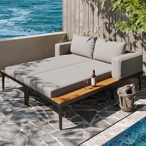 A ALFRESCOOL Multifunktionales Outdoor-Patio-Daybed – Doppelliege mit Regalen, wasserdichtem Design & Abnehmbarer Polsterung für Garten, Balkon & Terrasse von A ALFRESCOOL