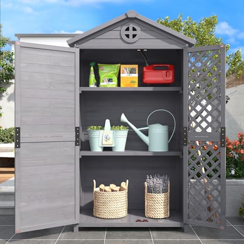 A ALFRESCOOL Outdoor Holz Gartenmöbel Aufbewahrungsschuppen, Werkzeughaus für Garten, Terrasse, Verblassungsfrei, Wetterfest, Wartungsfrei, Umweltfreundlich, Sicher und Geschützt (Grau) von A ALFRESCOOL