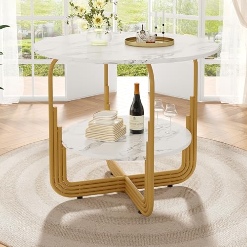 A ALFRESCOOL Runder Esstisch (80×80×76cm), Küchen-Esstisch, Runder Couchtisch für 4 Personen, Kleine Runde Platte in der Mitte zur Aufbewahrung für Esszimmer, Wohnzimmer von A ALFRESCOOL