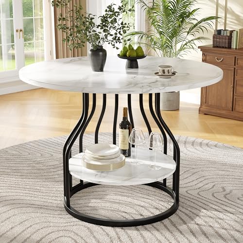 A ALFRESCOOL Runder Esstisch (80×80×76cm), Küchen-Esstisch, Runder Couchtisch für 4 Personen, kleine runde Platte in der Mitte zur Aufbewahrung für Esszimmer, Wohnzimmer, Schwarz von A ALFRESCOOL