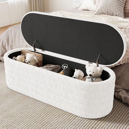 A ALFRESCOOL Schlafsofa und Fußhocker mit Stauraum 120 x 40 cm, gepolsterter Fußhocker mit Stauraum, Sofahocker, Teddyfleece, Weiß von A ALFRESCOOL