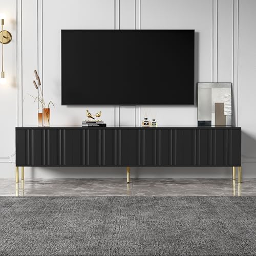 A ALFRESCOOL Schwarzes TV-Schrank, 190 cm(L) x 38 cm(W) x 48 cm(H), goldene Tischbeine von A ALFRESCOOL